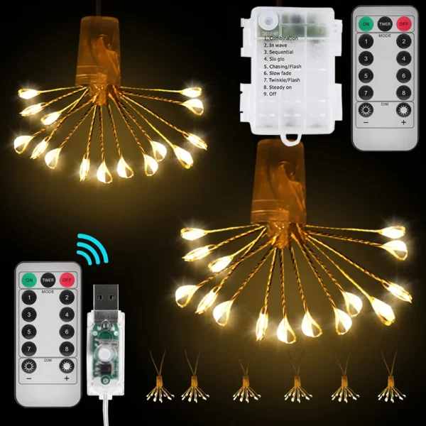 Battery/USB Power Outdoor Firework Lamp Flash String Lights Christmas Decoration Garden Holiday Lighting Waterproof Fairy Lights - Image 2