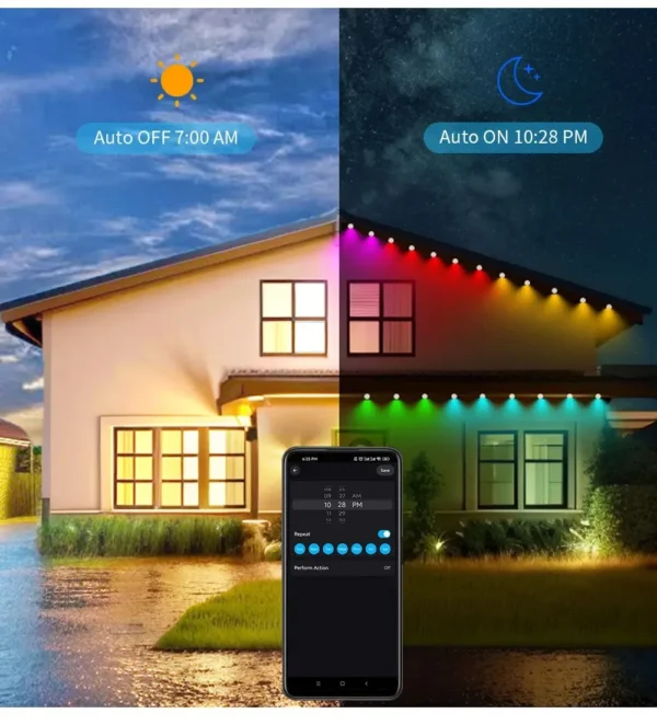 20M Permanent Outdoor Eaves LED Lights String APP 2.4G BEL Controller Color Changing Addressable Light Strip Christmas Decor - Image 4