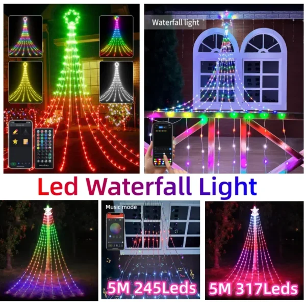 9pcs X 5M Led Star Topper DIY Waterfall Christmas Tree String Light RGBIC Smart APP Control Outdoor Waterfall Fairy Light String - Image 2
