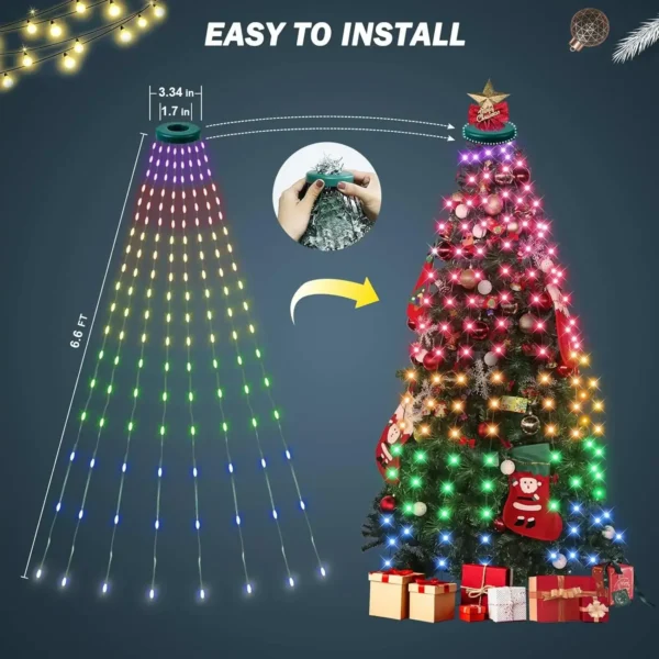 LED Christmas Tree Pentagram Light String DIY Waterfall Tree Fairy Light Smart APP & Remote Control LED Garland Xmas Decorations - Image 5