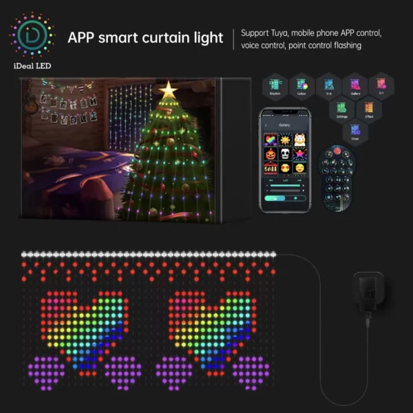 RGB Smart LED Curtain Light with APP Remote Control DIY Pattern Fairy Garland Light Bedroom Garden Party Decoration Light String - Image 3