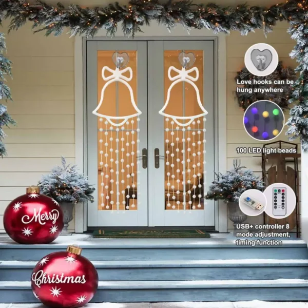 Indoor Christmas Bell Decor Festive Jingle Bell Christmas Window Lights Set with Remote Control Battery Powered Hanging for Home - Image 2