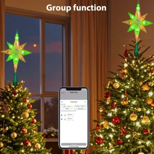 5V Smart APP Remote Control RGB Color Abyssal Mirror Christmas Tree Star Decor Lights Music Sync Xmas Tree Topper New Year Decor - Image 5