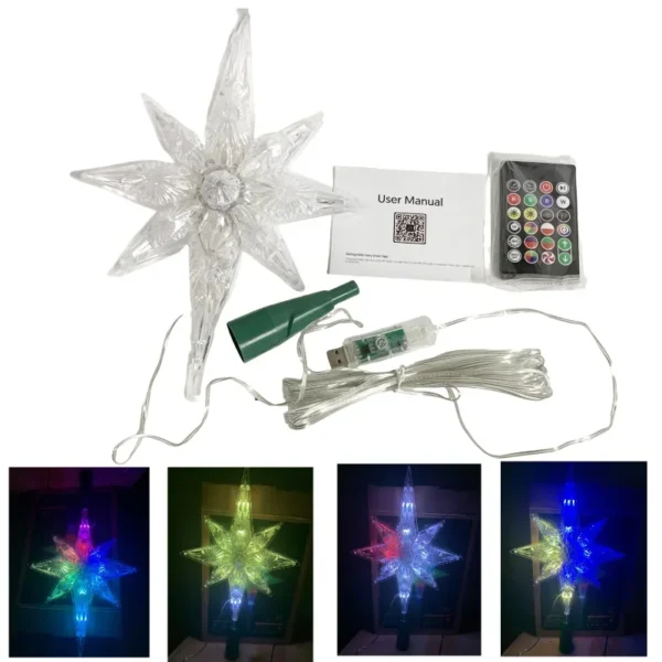 5V Smart APP Remote Control RGB Color Abyssal Mirror Christmas Tree Star Decor Lights Music Sync Xmas Tree Topper New Year Decor - Image 5