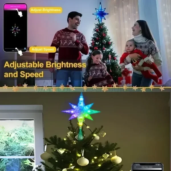 5V Smart APP Remote Control RGB Color Abyssal Mirror Christmas Tree Star Decor Lights Music Sync Xmas Tree Topper New Year Decor - Image 2