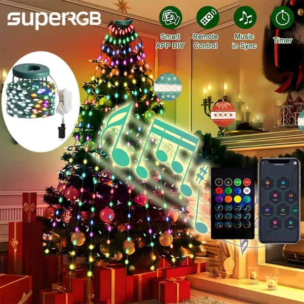 LED Christmas Tree Pentagram Light String DIY Waterfall Tree Fairy Light Smart APP & Remote Control LED Garland Xmas Decorations