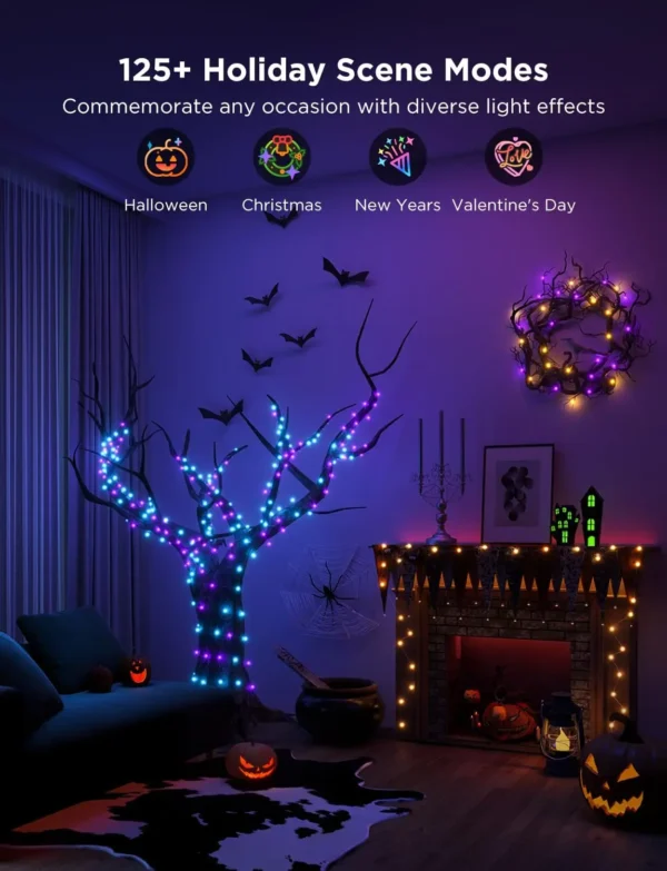 Christmas Lights 66ft, Smart RGBIC Halloween Lights App-Controlled, 125+ Scene Modes, IP65 Waterproof, Sync with Music, Works - Image 3