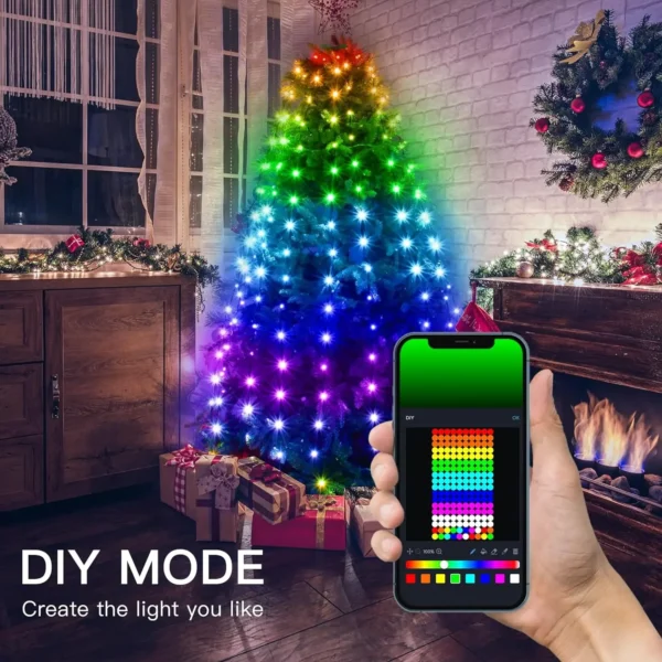 LED Christmas Tree Pentagram Light String DIY Waterfall Tree Fairy Light Smart APP & Remote Control LED Garland Xmas Decorations - Image 3