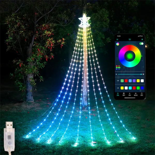 304LED Smart Christmas Tree String Light with Star Topper 2.8M Dreamcolor APP Control Waterfall Fairy Light String Garland - Image 2