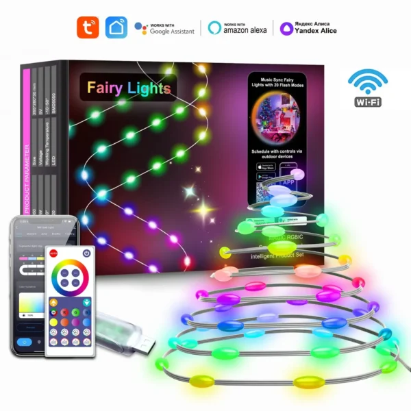 USB Christmas RGBIC String Light Smart Tuya WIFI Remote Control 5M 10M 20M String Light WS2812 Music Waterproof Fairy Lights - Image 6