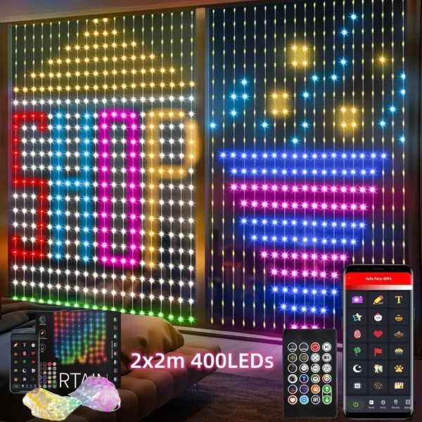 USB Smart APP Animated Curtain Light String 400LED DIY Picture Display Music Sync RGB Fairy Light Christmas Holiday Party Decor - Image 2