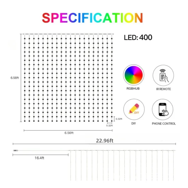 USB Smart APP Animated Curtain Light String 400LED DIY Picture Display Music Sync RGB Fairy Light Christmas Holiday Party Decor - Image 4