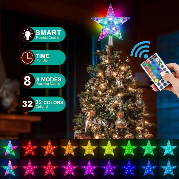 Christmas Tree Topper Star Light Decor 16 Color Changing Remote Controller Multicolor LED Christmas Star USB Powered Xmas Gift - Image 2