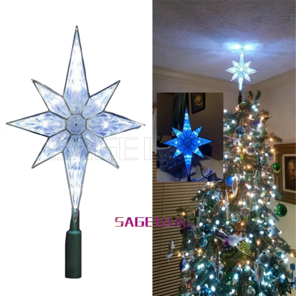 Smart Bluetooth APP Remote Music Sync DIY Christmas Tree Topper Star Lighted Treetop Xmas Tree Decor 8-Pointed Star Decor Lights