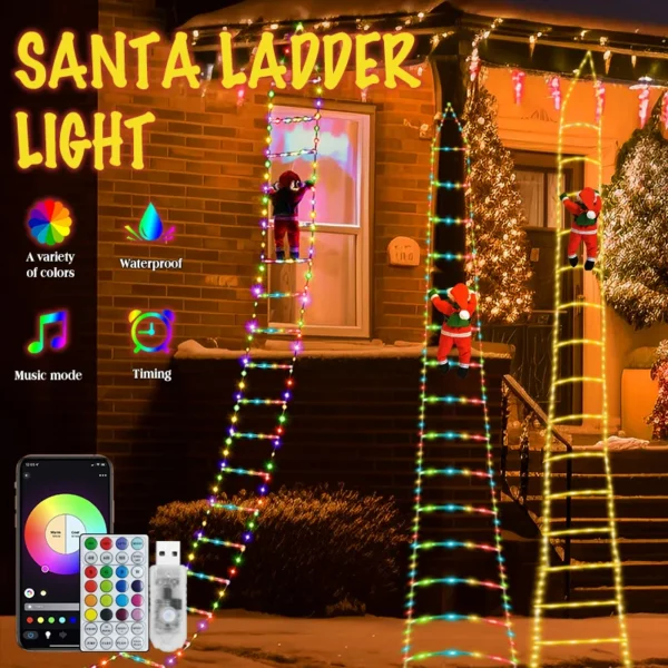 Ladder Lights with Santa Claus, Christmas Decorations 2023, Indoor Outdoor Xmas Tree Hanging String Lamp Home Window Garden Deco