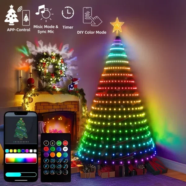 2.1M Christmas Tree LED String Lights App Control Garland LED Star String Waterfall DIY Xmas Tree Lights Festival Decoration