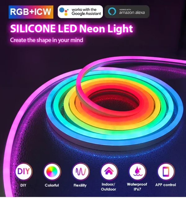 Good Price IP67 16.4ft 5m RGB IC Christmas Home Decor DIY Tuya App Remote Voice Control Flex Bendable LED Neon Rope Strip Lights - Image 4