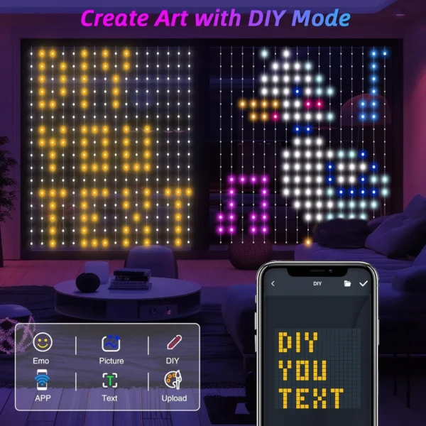 RGB LED Curtain Lights 1.6m Christmas Fairy Light with Remote & APP Control, 256LED Dynamic DIY Lamp for Bedroom Window Backdrop - Image 5