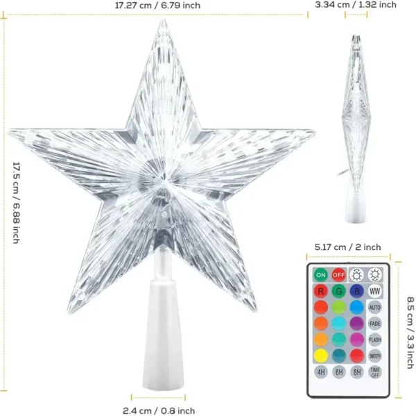 Christmas Tree Topper Star Light Decor 16 Color Changing Remote Controller Multicolor LED Christmas Star USB Powered Xmas Gift - Image 5