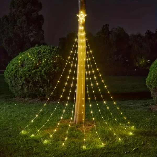 198 LED Christmas Tree Five Pointed Star Lights Remote Control USB 8 Modes Waterproof Fairy Light Outdoor Garden Holiday Decorat