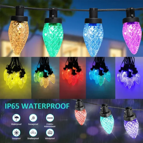 Bluetooth App Controlled C9 Strawberry Fairy String Lights 25 LED Smart Strawberry Christmas Light Outdoor for Patio Party Decor - Image 2