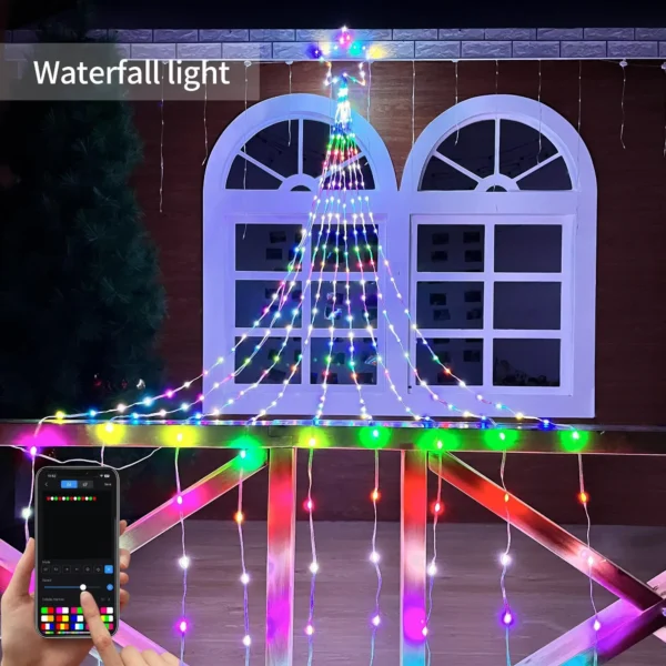 9pcs X 5M Led Star Topper DIY Waterfall Christmas Tree String Light RGBIC Smart APP Control Outdoor Waterfall Fairy Light String - Image 4