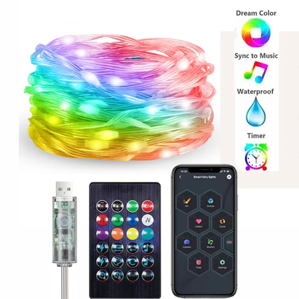 Christmas Tree Decoration LED Leather Line Light RGB IC USB 5V Bluetooth APP Control WS2812B LED Fairy Tale Light String Wedding