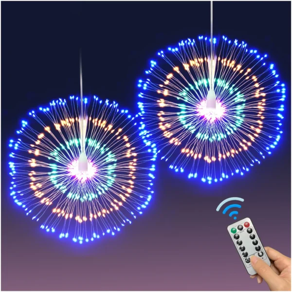 Remote Control Fireworks String. Dandelion Solar Floor Plug Pole Coral Light Christmas Decoration