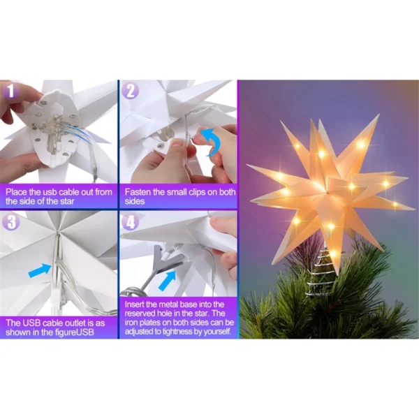 Christmas Star Tree Decor 3D Moravian Star Decor Bluetooth App Control Music Sync LED Christmas Light with Remote 40CM - Image 4