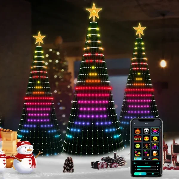 2.1M Smart APP Control Lighted Christmas Tree Outdoor DIY Text Pictures LED Animated Christmas Cone Tree Fairy Light Show