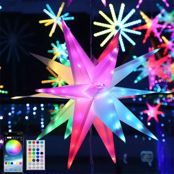 60CM Smart Lighted Christmas Tree 3D Star Light App Control RGB Starburst Fireworks Light RGB Moravian Star Light for Tree Decor - Image 2