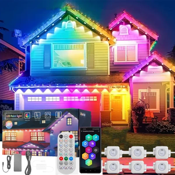 15/30M Permanent Eaves Light LED Smart Outdoor RGBIC strip Lamp w/Remote for Full House Party Christmas Holiday Eaves Light Deco