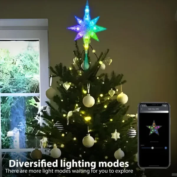 5V Smart APP Remote Control RGB Color Abyssal Mirror Christmas Tree Star Decor Lights Music Sync Xmas Tree Topper New Year Decor - Image 6