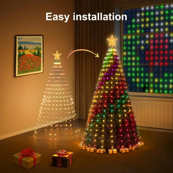 Smart Christmas Tree Toppers Lights Multicolor Fairy LED Star String Waterfall Xmas APP Bluetooth Home Yard DIY programmed