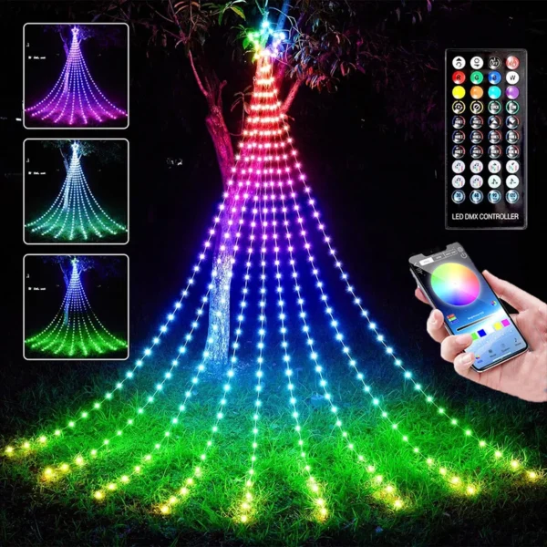 304LED Smart Christmas Tree String Light with Star Topper 2.8M Dreamcolor APP Control Waterfall Fairy Light String Garland