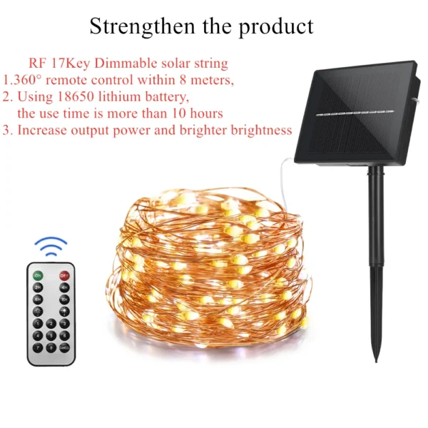 200 led solar Lights Waterproof String with RF 17Key Controller Holiday Outdoor led strip Christmas Party Wedding Decoration - Image 4