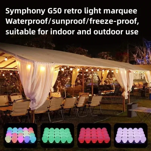 USB Symphony point control G50 light bulb LED string dimmable watherproof mobile phone bluetooth remote control Christmas Decor - Image 3