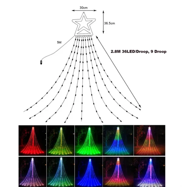 304LED Smart Christmas Tree String Light with Star Topper 2.8M Dreamcolor APP Control Waterfall Fairy Light String Garland - Image 5