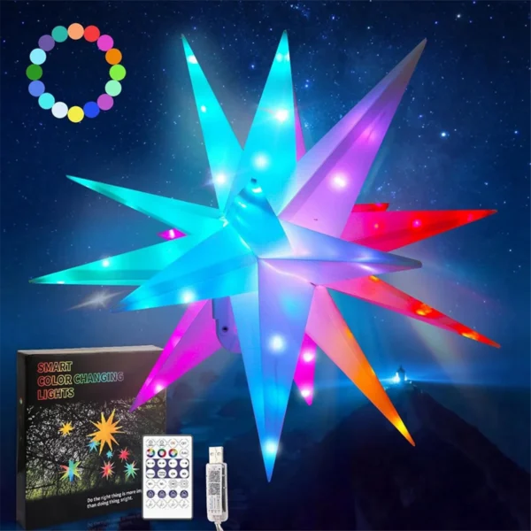 Christmas Star Tree Decor 3D Moravian Star Decor Bluetooth App Control Music Sync LED Christmas Light with Remote 40CM - Image 3