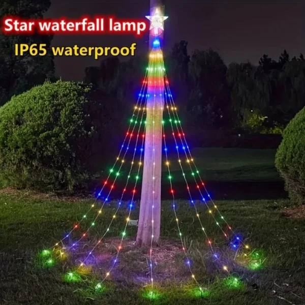 198 LED Christmas Tree Five Pointed Star Lights Remote Control USB 8 Modes Waterproof Fairy Light Outdoor Garden Holiday Decorat - Image 3