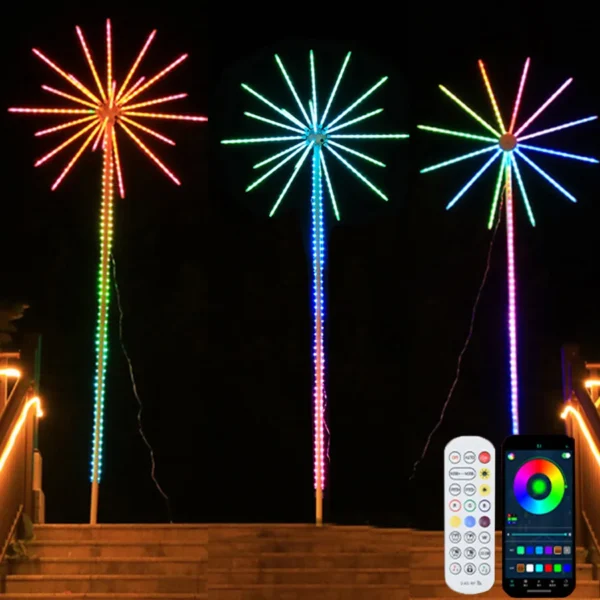 H4.5M Large Smart Lighted Christmas Tree Fairy Light App Controlled Starburst Firework Light Outdoor Garden Fireworks Floor Lamp