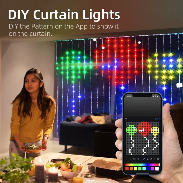 USB Smart APP Animated Curtain Light String 400LED DIY Picture Display Music Sync RGB Fairy Light Christmas Holiday Party Decor - Image 3