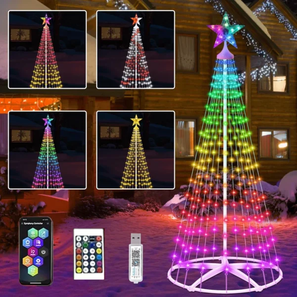 Smart APP Control Lighted Christmas Tree 1.2M 1.5M 2.1M Prelit Cone Tree Light DIY Artificial Outdoor Christmas Light Show Tree